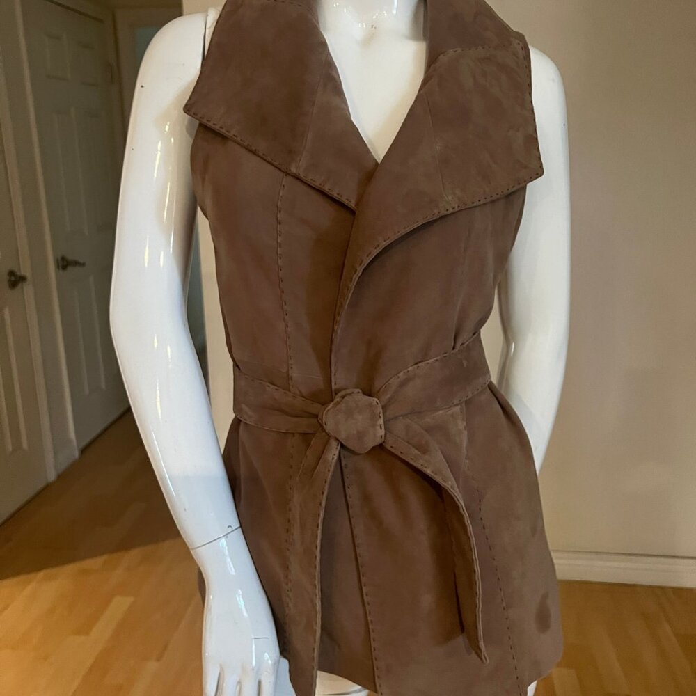 $900 JARBO SUEDE BELTED LONG VEST SZ 36 / 6 US